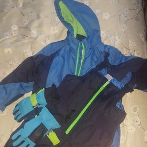 Winter jacket,bibs,and gloves